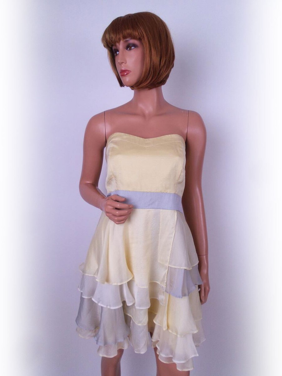 Coast Size 16 (44) Yellow Short Mini Dress Silk Sleeveless Frill