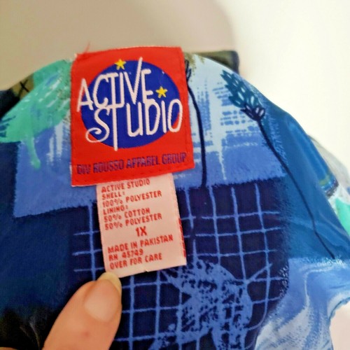 Vintage Active Studio Rousso Apparel Blue Leaf Print Windbreaker Jacket 1X - Picture 10 of 10