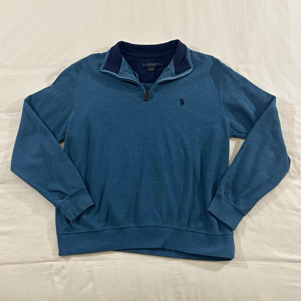 Vintage 2000s U.S. Polo Assn. Blue Quarter Zip Sweatshirt with Embroidered Logo