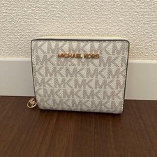 MICHAEL KORS Monogram Fold Wallet Small Synthetic White/Black Excellent