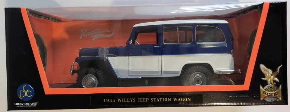 1955 Willys Jeep Station Wagon Blue/White 1:18 Diecast Model Road Signature NIB - Image 2 of 4