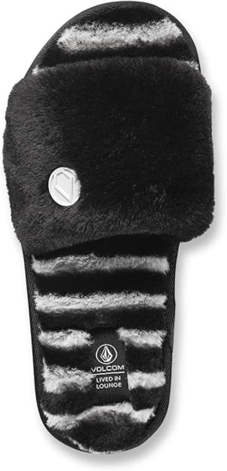 Volcom Lived in Lounge Slide Slippers Black Zebra Stripes Girl's Size 5 Big Kid - Image 2 of 4