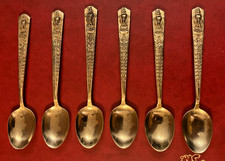 Vintage Set 6 Tea Spoons, Bronze, Elephant Head Finials, pos Thailand? (SP)36