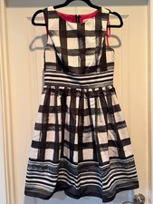 Eliza J Print Faille Fit Flare Dress Black White Windowpane Check Sz 2