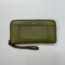 Fossil Jori Zip Around Green Leather Wristlet