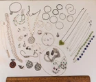 Vintage & Modern Sterling Silver Jewelry Lot, Necklace, Pendants, Earrings Scrap