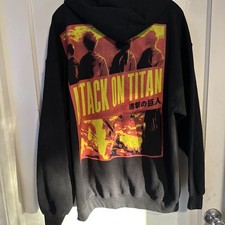 Attack on Titan Season 3 Hoodie Black Graphic Pullover Mens Large Anime