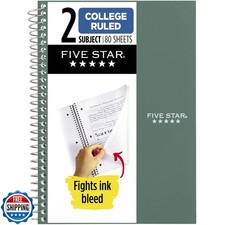 Five Star Spiral Notebook, 2 Subject, College Ruled Paper, 6" x 9-1/2", 80 Sh