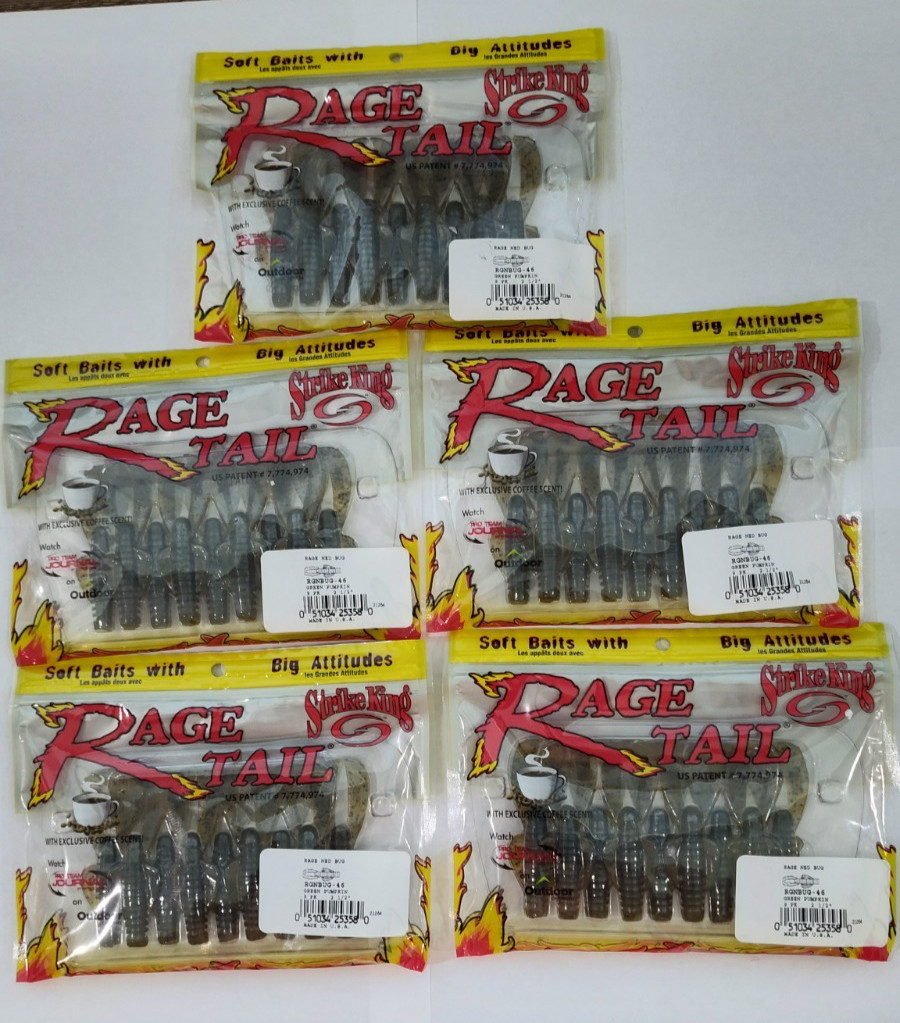 5 pkg Strike King Rage Ned Bug 2.5" Ned Rig Green Pumpkin Creature Bass Bait - Image 1