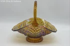 Vintage Carnival Glass Marigold Amber Diamond Quilt Berry Basket 10" Handle