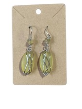 Handmade Yellow Sea Glass Style Wire Wrapped Drop Earrings Boho Silver Tone Hook