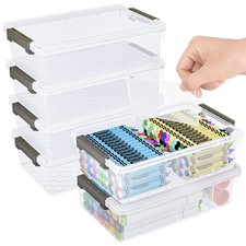 6 Pack Large Pencil Box with Divider Clear Stackable Storage Case Grey Set