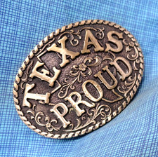 Texas Proud Belt Buckle Western Floral Scroll Vtg 80s Award Design Medals.GMP591
