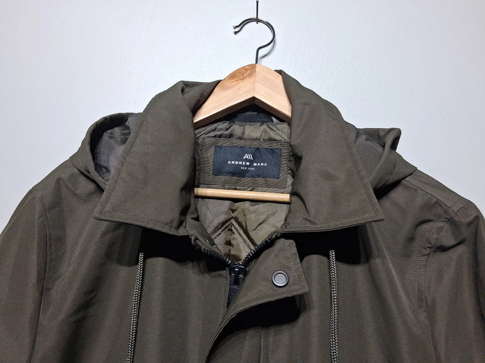 Andrew Marc Men's Olive Merrimack City Rain Topper With Removable Hood Size M - Image 4 of 4