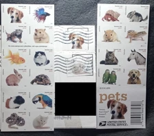 DEAL - BOOK OF 20 PETS FOREVER STAMPS / FIRST CLASS SELF STICK WHIMSICAL ANIMALS