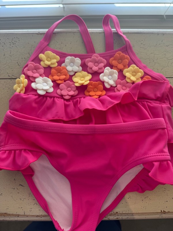 Size 5 Gymboree Girls Swim Shop Hot Pink Bikini Swimsuit FLOWERS RUFFLES-CUTE