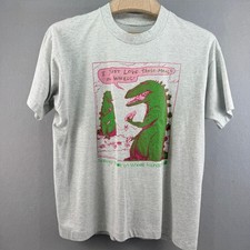 Vintage 1992 Meals on Wheels Godzilla Hickerson Cartoon T-Shirt Gray Mens XL
