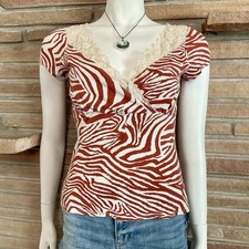 Vintage Y2K Kay Celine Lace Trim Animal Print Top Small Made In USA