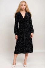 JOHNNY WAS JADE Wynnter Midi Dress 6 Black Floral Silk-Blend Velvet $620