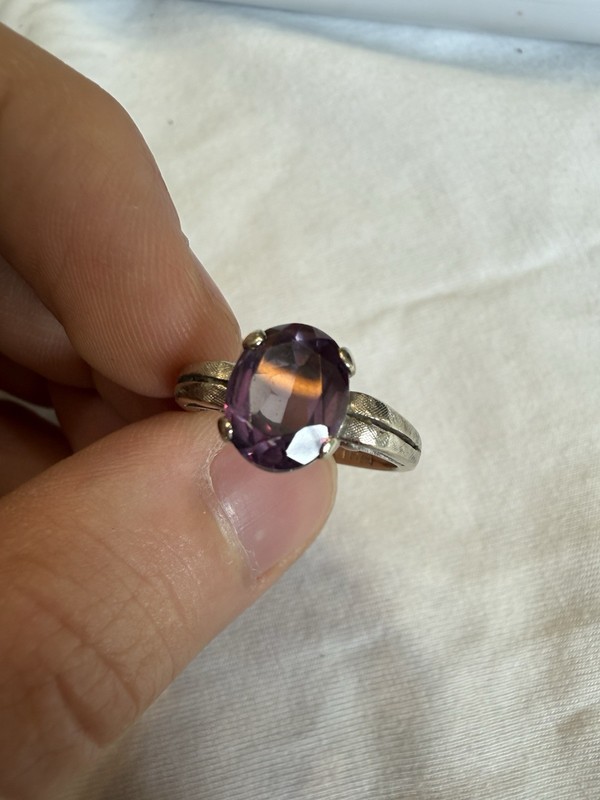 Vintage MK 14k White Gold Amethyst Stone Art Deco Ring 3.7 Grams Sz8