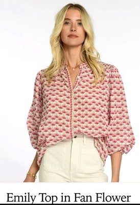 Elizabeth James The Label Emily Fan Flower Floral Smocked Balloon Blouse S