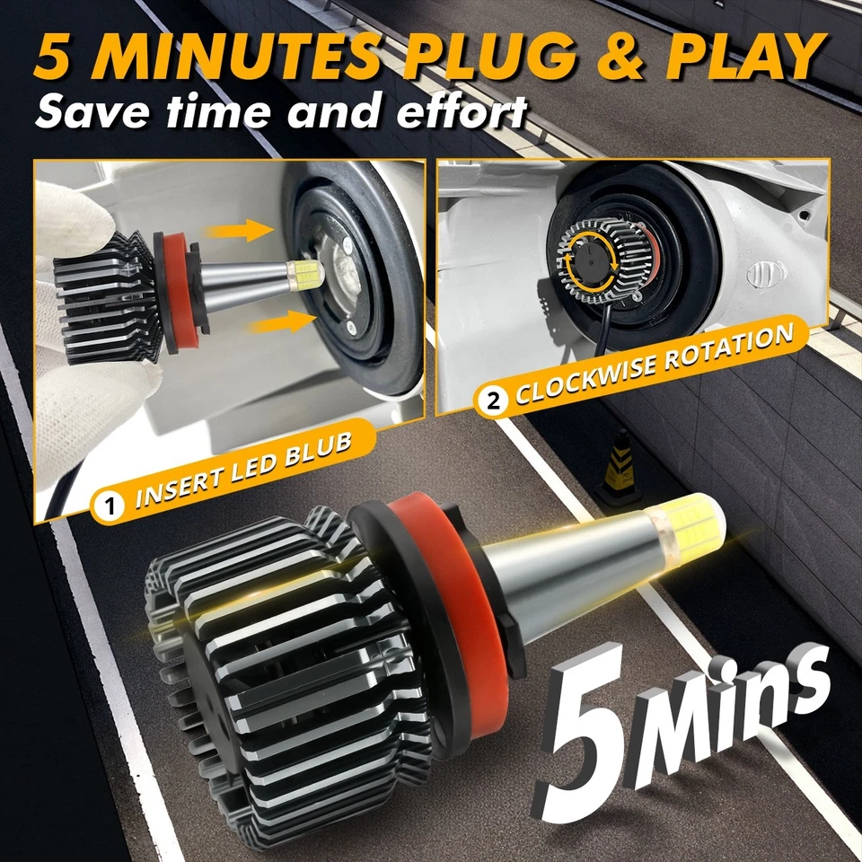 8 Sides H11 H9 LED Headlight Low Beam Bulb Kit 2400W 380000LM Super Bright 6500K - Image 2 of 4