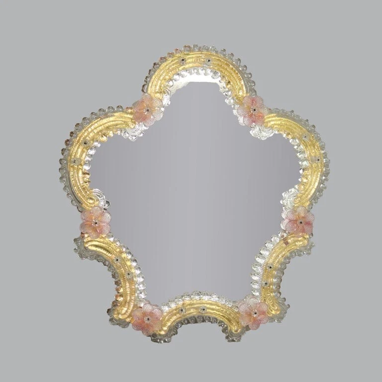 Par de espejos antiguos venecianos con forma de escudo policromado C1920 Foto 4 de 4