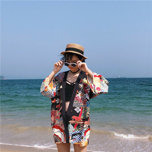 Lady Ukiyoe Kimono Cardigan Tops Jacket Japanese Yukata Bathrobe Harajuku Loose - Picture 9 of 12