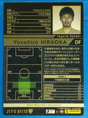Panini WCCF J17-2 57/72 2017-2018 Yasuhiro Hiraoka Japan Pre-Owned
