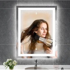 28 x 36in LED Bathroom Mirror 3 Colors Anti-fog Wall Vanity Touch Makeup Mirror