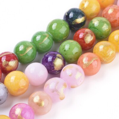 10 Stränge natürliche Jadeperlen mit Goldfolie gefärbt rund bunt 6 mm 50 Stck./Strang
