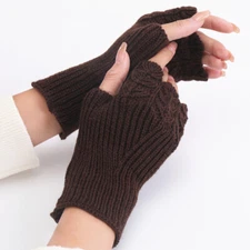 Womens Fingerless Gloves Wool Knitted Mittens Wrist Half Finger Short Gloves ^