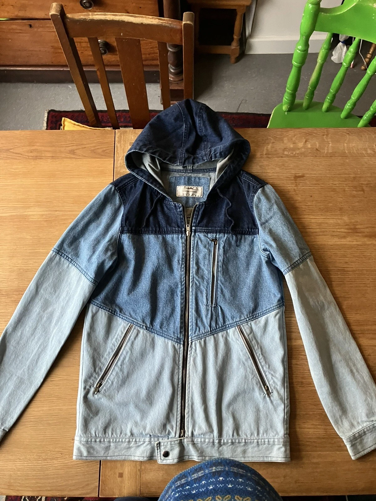 Lusifer By Mo & Co Denim Jacket Mens Blue 90s Y2K Style Hip Hop Trucker Size S