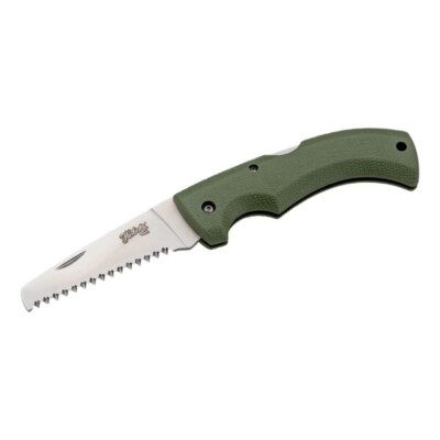 Herbertz Taschensäge, 3Cr13 Stahl, rostfrei, Back Lock, Gummi Griff oliv, Fangri
