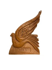 1979 ABBEY PRESS Brown RESIN Faux Wood SEEK FIRST THE TRUTH Bird DOVE BOOK END
