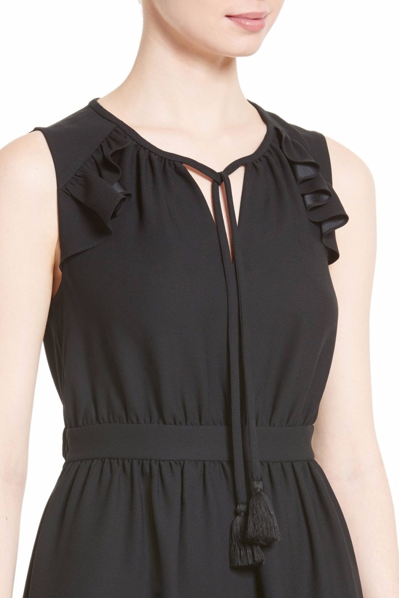 NWT Kate Spade Ruffle Crepe Fit and Flare Dress Black $328