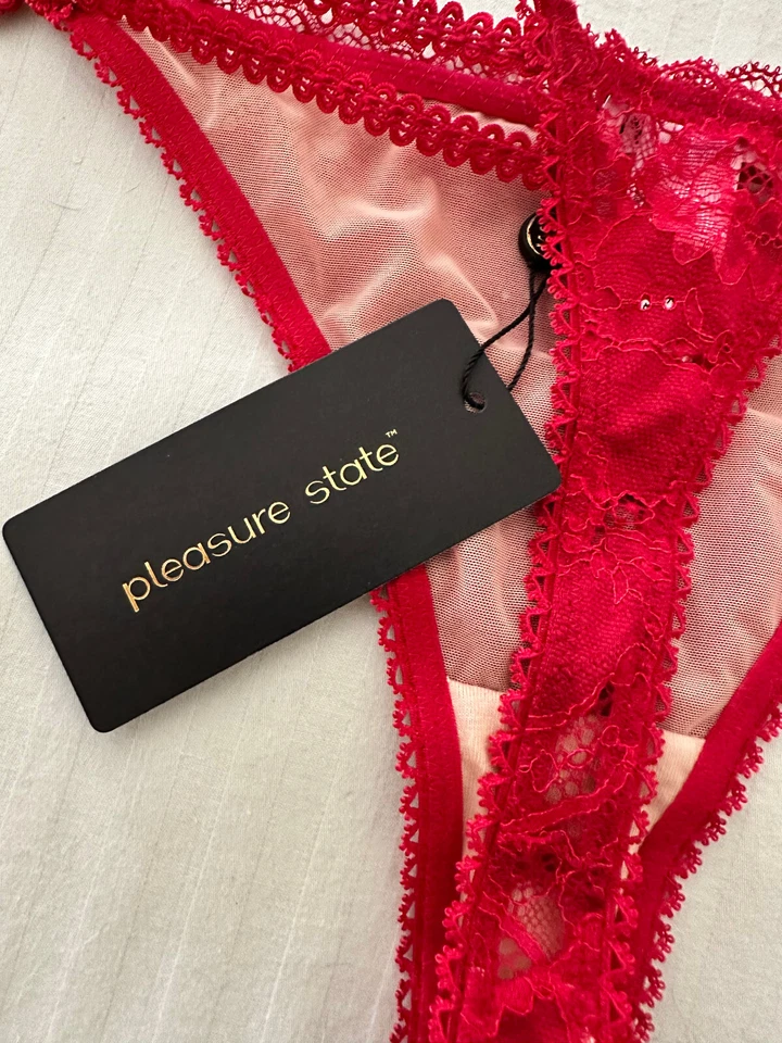 NWT Pleasure State Gaia Geisha Red Floral Thong Panties Large L - Image 3 of 4