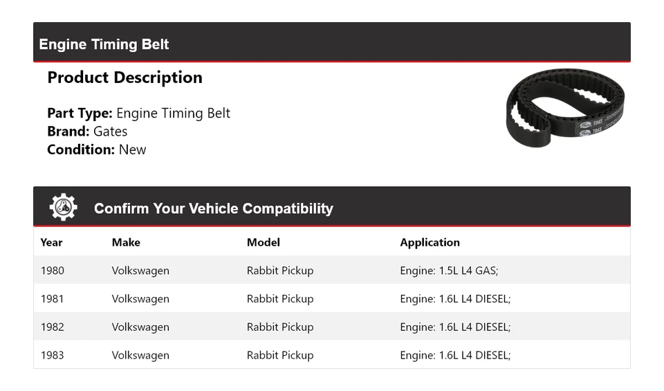 Puertas de correa de distribución del motor de camioneta Volkswagen Rabbit 1980-1983 1981 1982 Foto 2 de 4