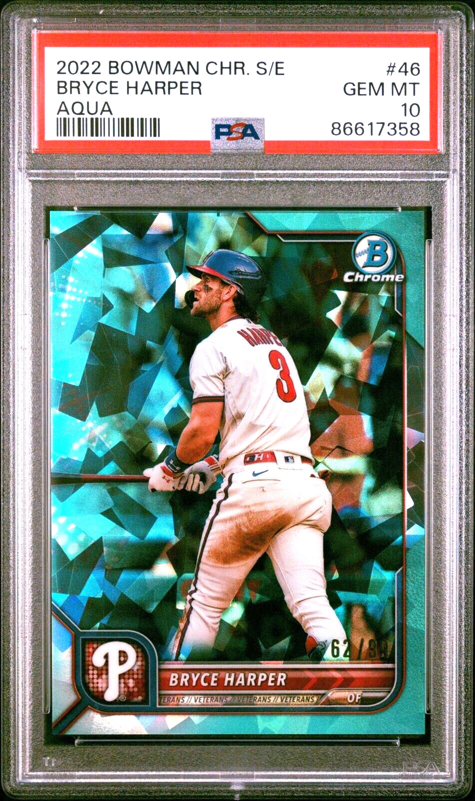 2022 Bowman Chrome Sapphire #46 Bryce Harper Aqua /99 PSA 10