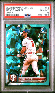 2022 Bowman Chrome Sapphire #46 Bryce Harper Aqua /99 PSA 10
