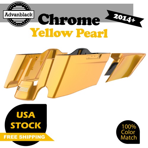 CVO Tapered Extended Stretched Saddlebags Fits Harley 2014+ CHROME YELLOW PEARL - Picture 19 of 19
