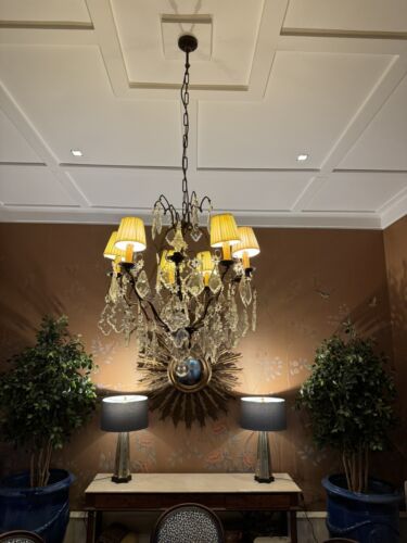French Chandelier-Wrought Iron, Glass & Lamp Shades-Paid $3k-Two  more Available - Picture 1 of 8
