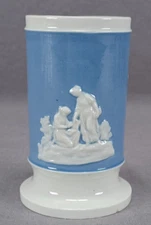 British White Sprig Molded Neoclassical Scenes & Blue Spill Vase Circa 1800-1810