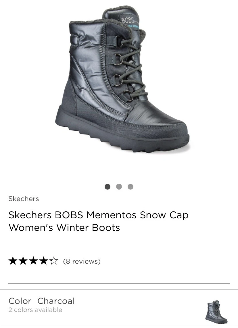 New 75 Size 4 Skechers BOBS Mementos Snow Cap Women s Charcoal Winter Boots eBay