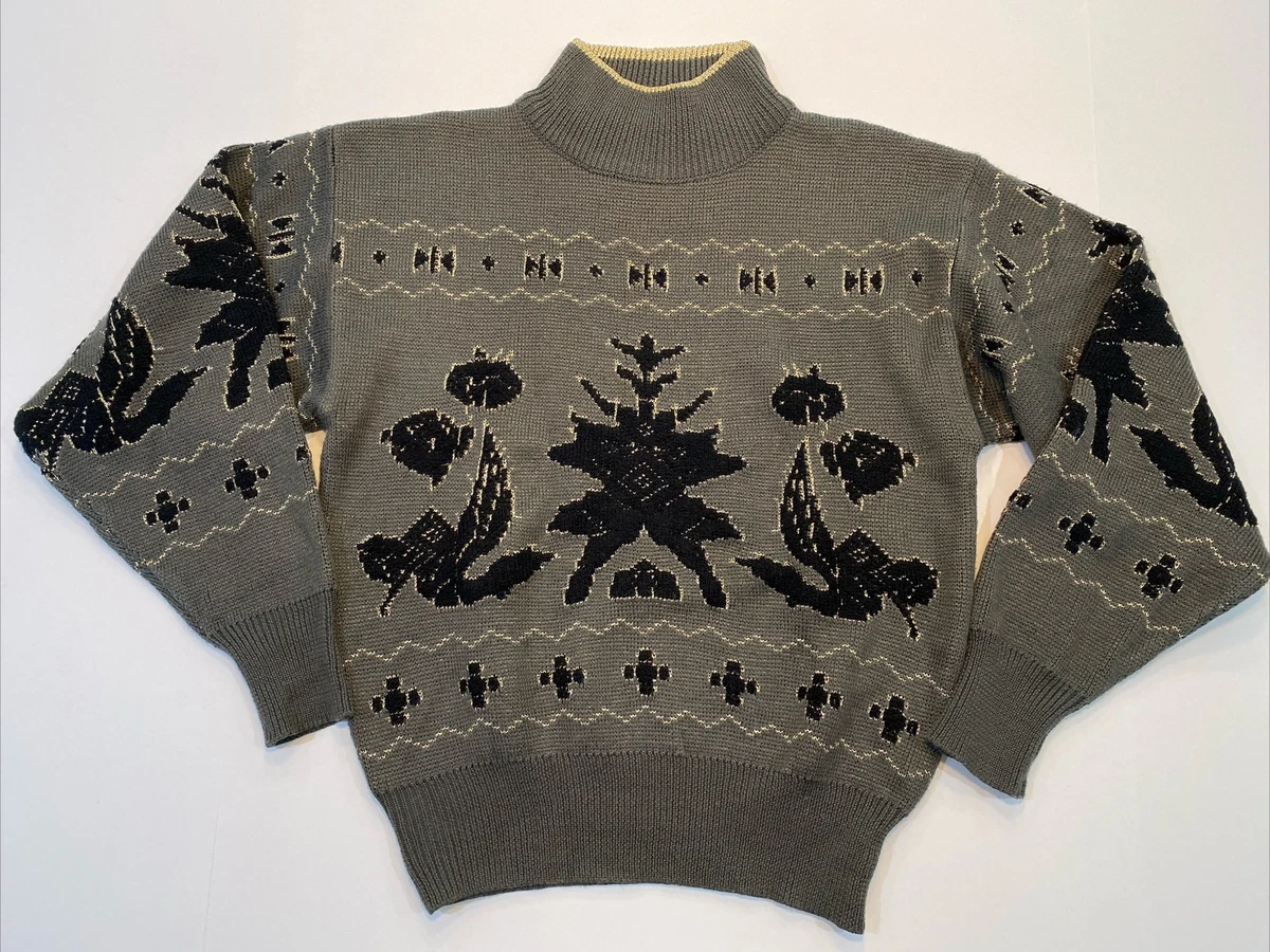 Nils Charcoal Gray Gold Metallic Ski Sweater Size S MINT eBay