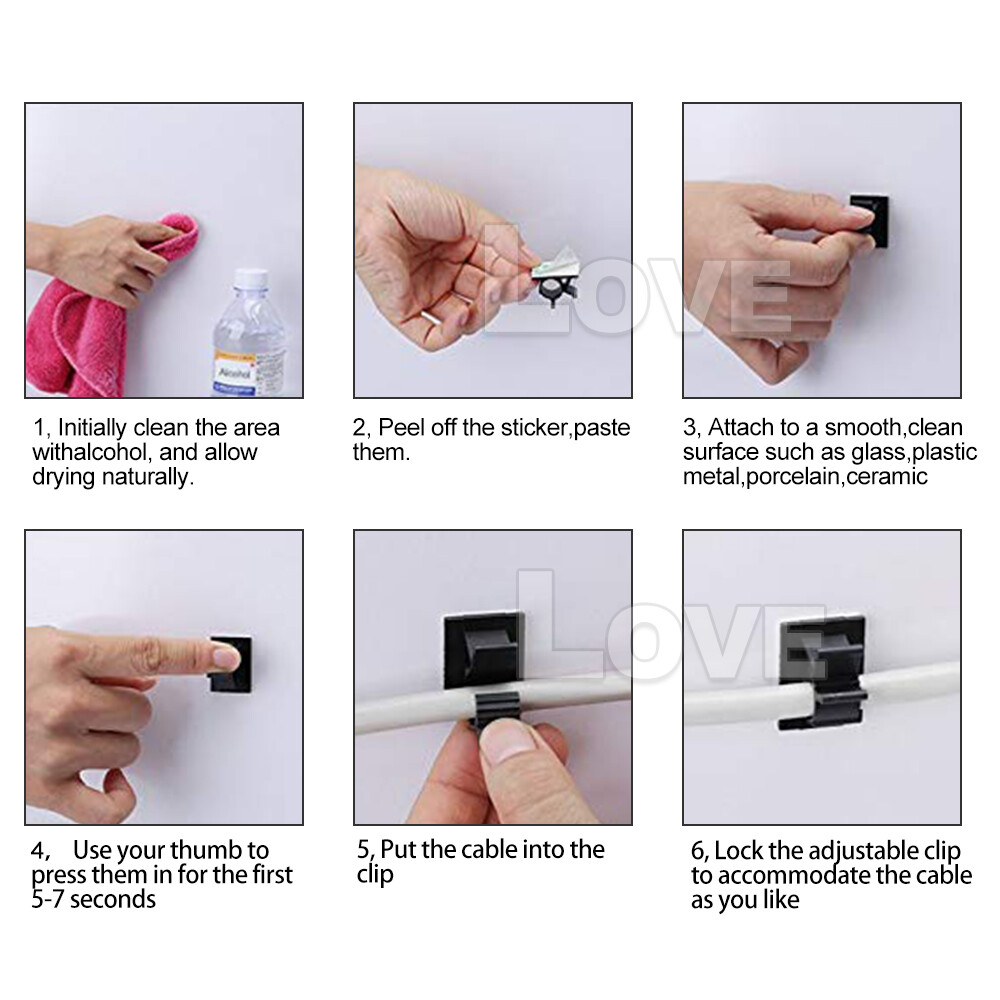 Adhesive Cord Management Cable Clips Black Wire Holder Organizer Clamp