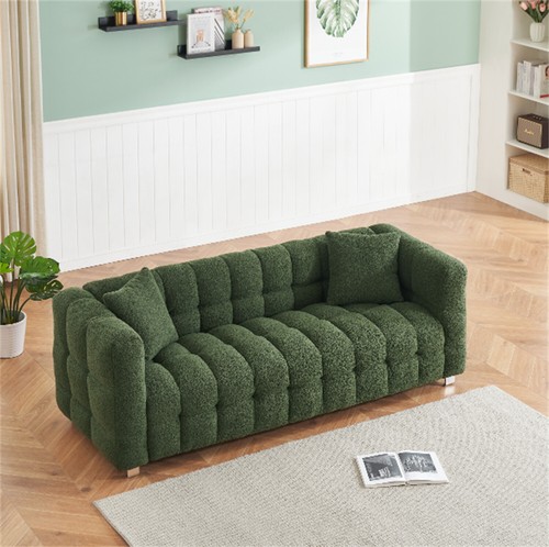 3 Seater Sofa Couch Teddy Upholstered Sofa Couch with 2 Pillows for Living Room - Picture 14 of 66