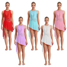 Women Dresses Ruffle Unitard Skating Bodysuit Gymnastic Dress Dance Leotard
