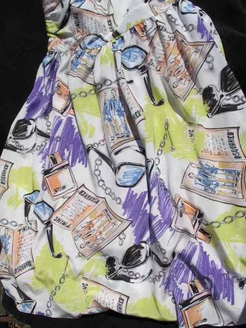 DSQUARED2 ABITO DA SOLE SETA 100% calce malva scarabocchia catena uk12 £930 nuovo con etichette