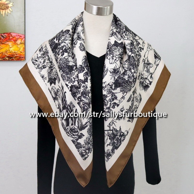 Sallys Twill Silk ~18 Momme~ Double Face Scarf Stole Florals Print Shawl 35